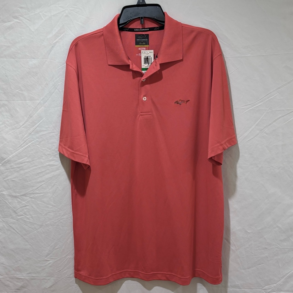 Greg Norman For Tasso Elba Five Iron Polo Deep Sea Coral Shirt Mens Size Lge NWT